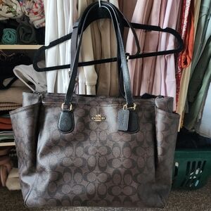Coach Logo Brown & Black Large Tote Diaper Bag With Changing Pad Like New.